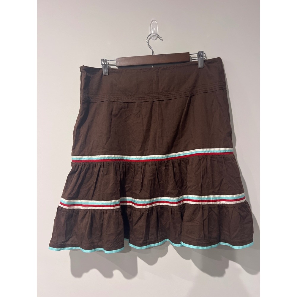 American Eagle Y2K Women's Brown Tiered Mini Skirt Ribbon Trim  Boho Size 12 - Picture 3 of 5